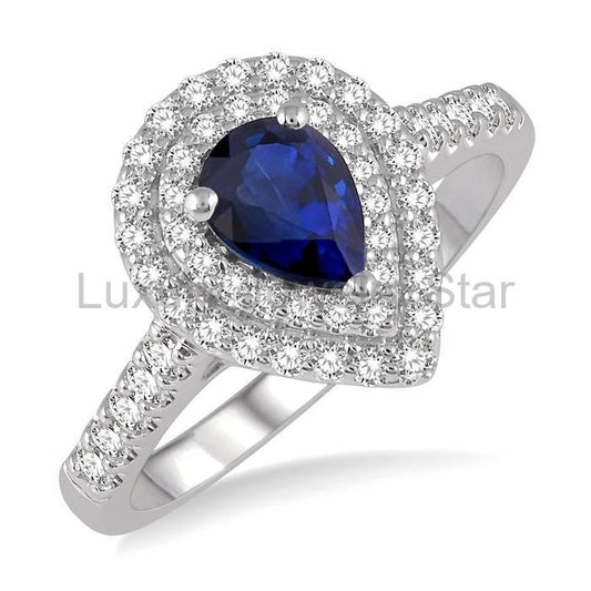Pear Shape Gemstone & Halo Diamond Ring