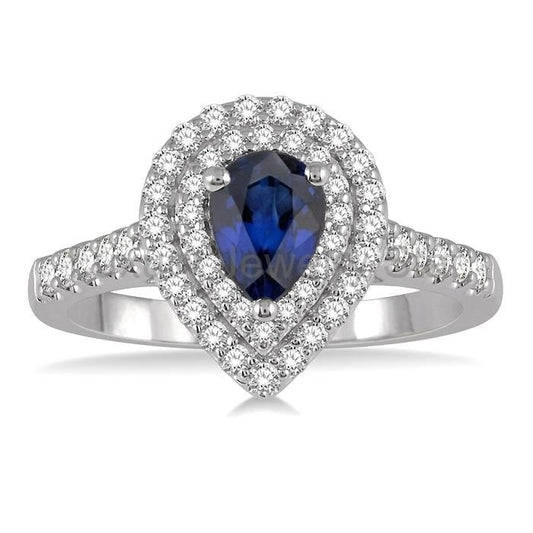 Pear Shape Gemstone & Halo Diamond Ring - image 2