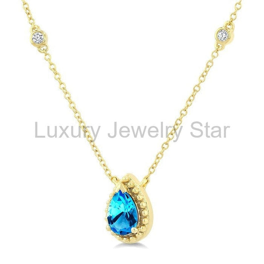 Pear Shape Gemstone & Halo Diamond Station Necklace