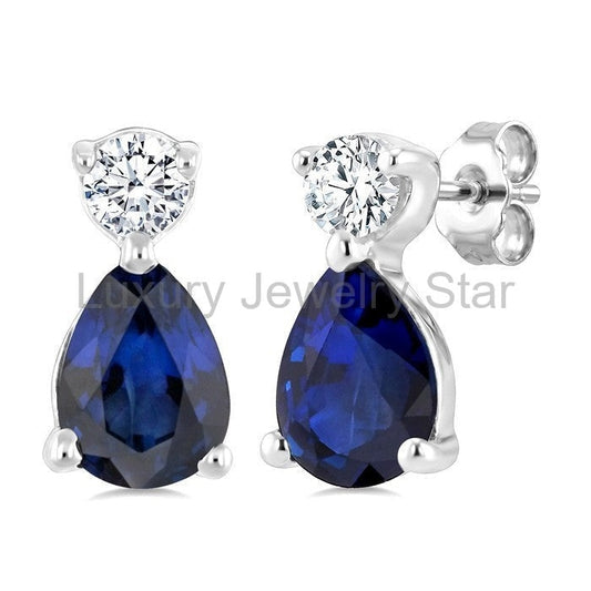 Pear Shape Gemstone & Petite Diamond Earrings