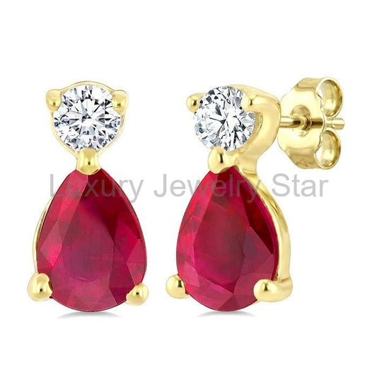 Pear Shape Gemstone & Petite Diamond Earrings