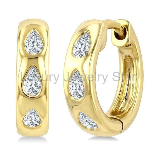 Pear Shape Petite Diamond Huggie Earrings