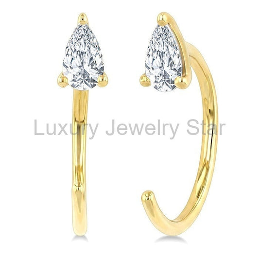 Pear Shape Petite Diamond Huggie Earrings