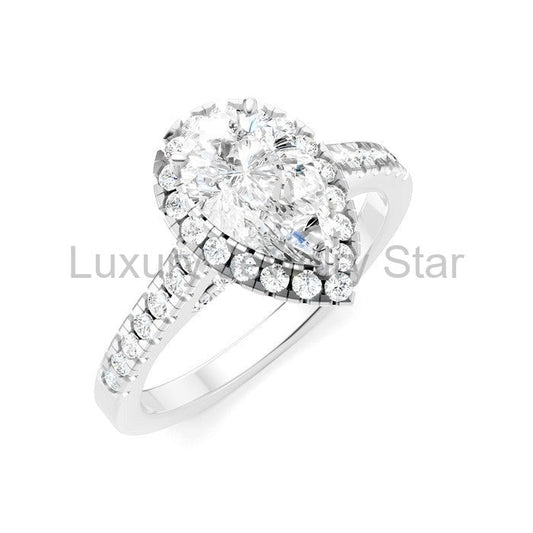 Pear Shape Semi-Mount Halo Diamond Engagement Ring
