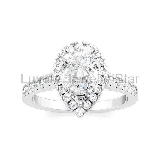 Pear Shape Semi-Mount Halo Diamond Engagement Ring - image 2