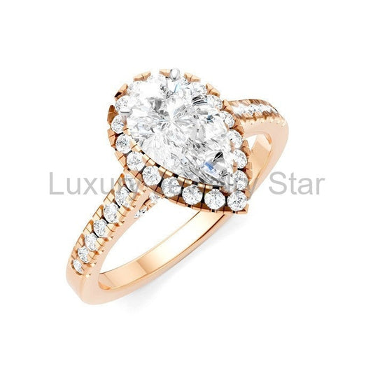 Pear Shape Semi-Mount Halo Diamond Engagement Ring