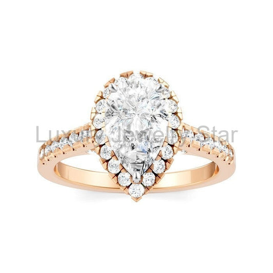 Pear Shape Semi-Mount Halo Diamond Engagement Ring - image 2