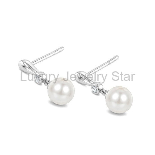Pearl & Diamond Drop Earrings