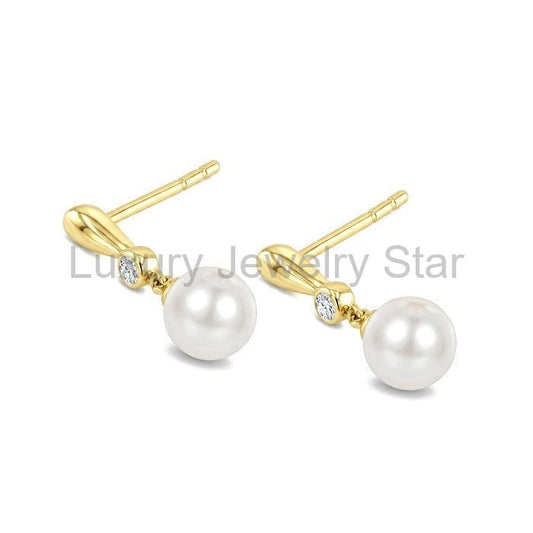 Pearl & Diamond Drop Earrings