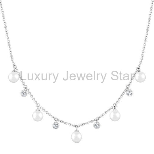 Pearl & Diamond Station Necklace