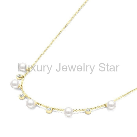 Pearl & Diamond Station Necklace