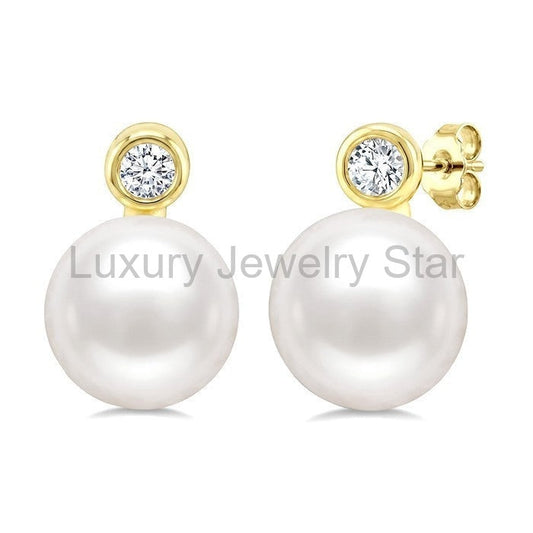 Pearl & Diamond Stud Earrings
