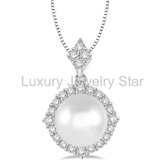 Pearl & Halo Diamond Pendant