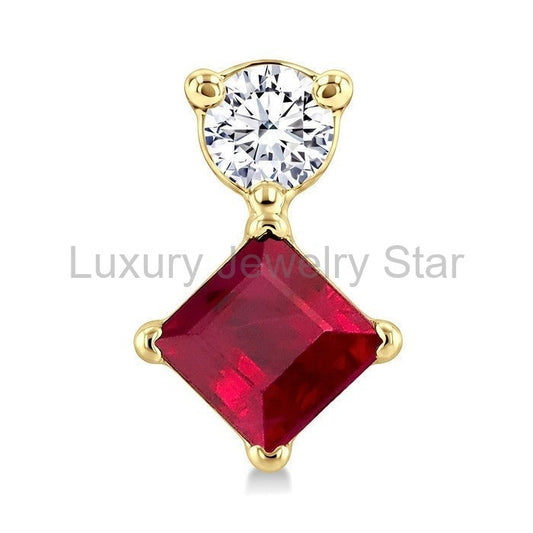 Princess Shape Gemstone & Petite Diamond Earrings - image 2
