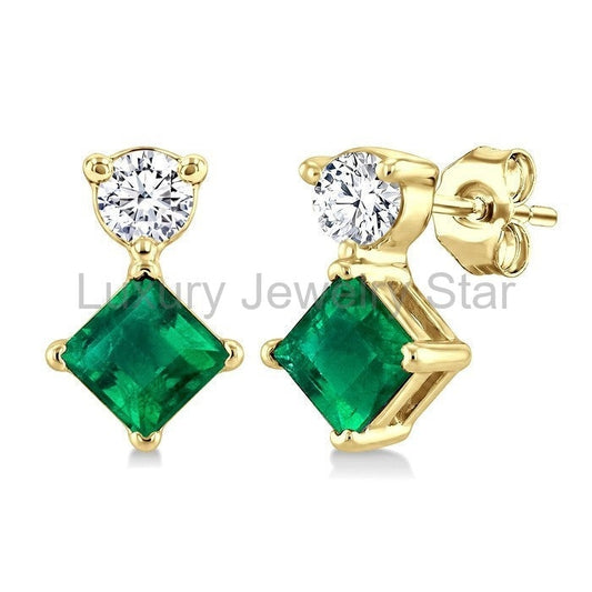 Princess Shape Gemstone & Petite Diamond Earrings