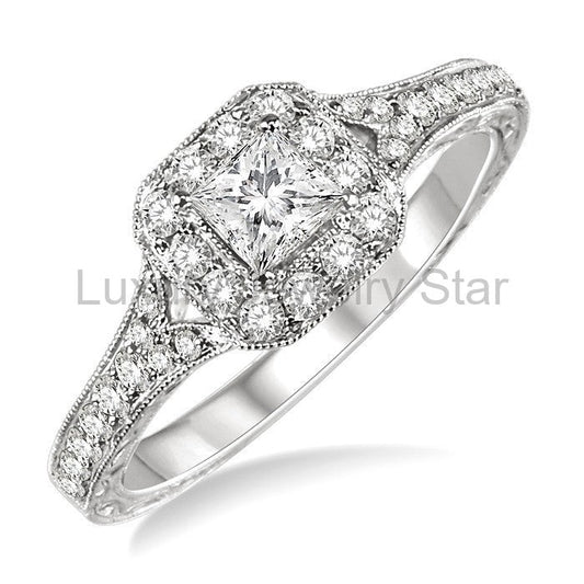 Princess Shape Halo Diamond Engagement Ring