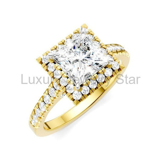 Princess Shape Semi-Mount Halo Diamond Engagement Ring