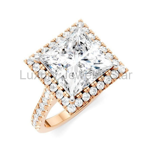Princess Shape Semi-Mount Halo Diamond Engagement Ring