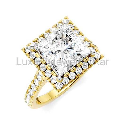 Princess Shape Semi-Mount Halo Diamond Engagement Ring