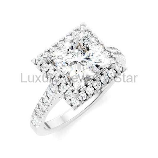 Princess Shape Semi-Mount Halo Diamond Engagement Ring