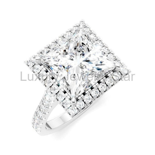 Princess Shape Semi-Mount Halo Diamond Engagement Ring