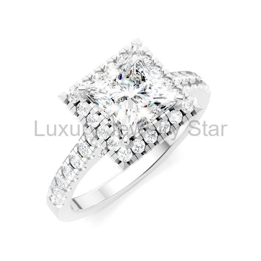 Princess Shape Semi-Mount Halo Diamond Engagement Ring