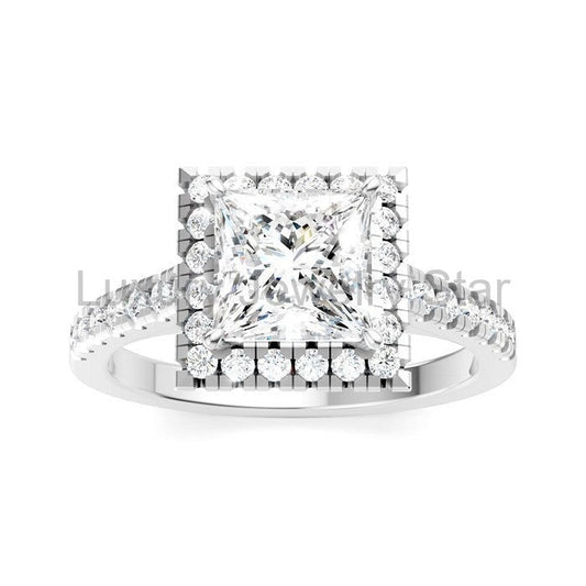 Princess Shape Semi-Mount Halo Diamond Engagement Ring - image 2