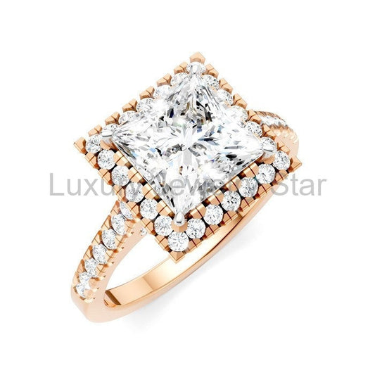 Princess Shape Semi-Mount Halo Diamond Engagement Ring