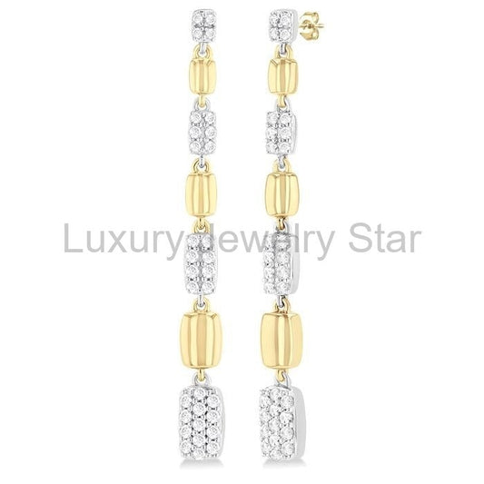 Puffed Rectangular Shape Diamond Long Earrings