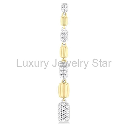 Puffed Rectangular Shape Diamond Long Earrings - image 2