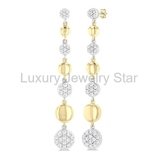 Puffed Round Shape Diamond Long Earrings
