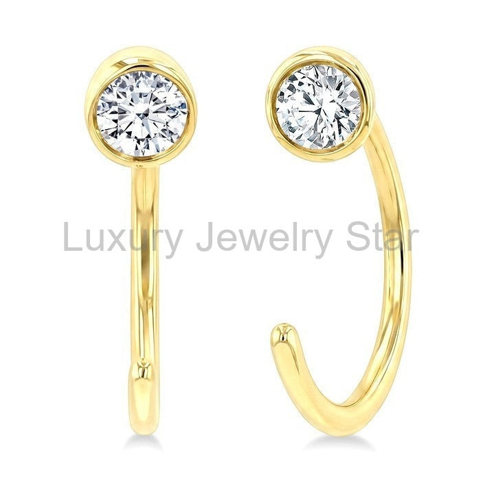 Round Bezel Set Petite Diamond Huggie Earrings