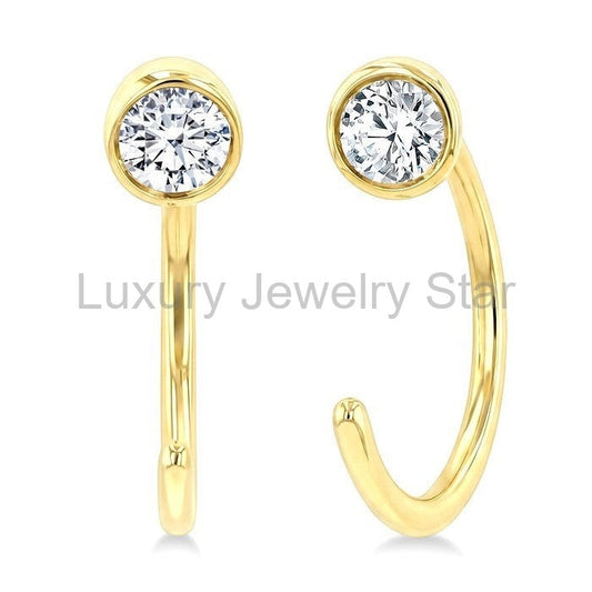 Round Bezel Set Petite Diamond Huggie Earrings