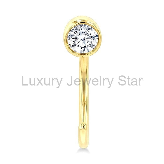 Round Bezel Set Petite Diamond Huggie Earrings - image 2