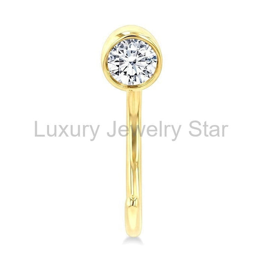Round Bezel Set Petite Diamond Huggie Earrings - image 2