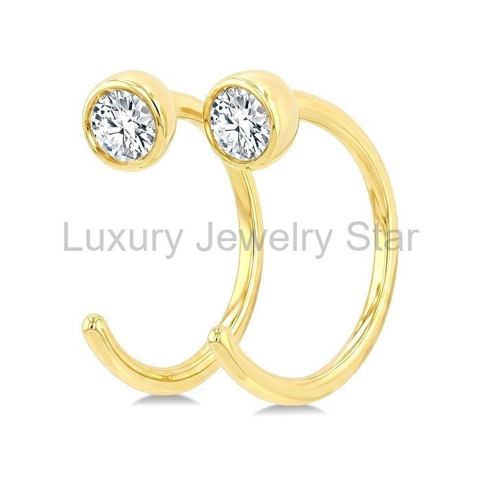 Round Bezel Set Petite Diamond Huggie Earrings - image 3