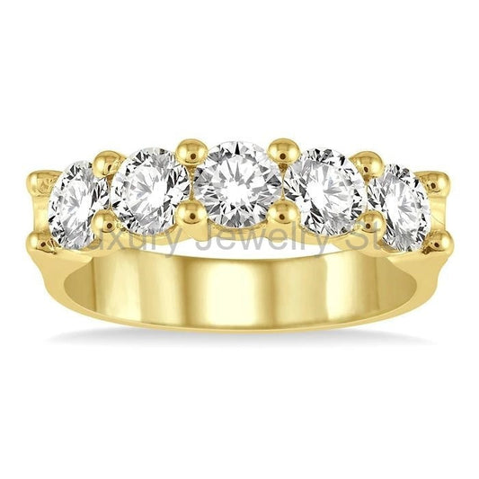 Round Shape 5 Stone Diamond Wedding Band - image 2