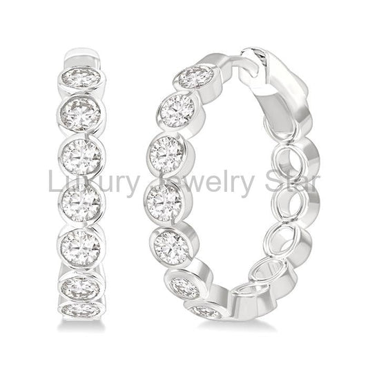Round Shape Bezel Set Diamond Fashion Hoop Earrings