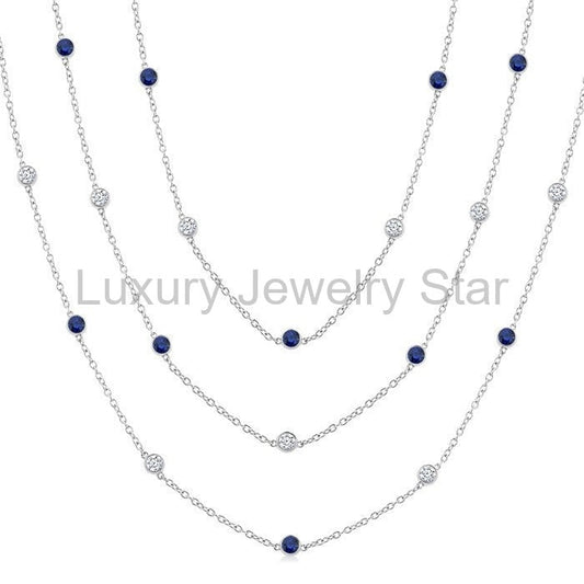 Round Shape Gemstone & Diamond Station Necklace