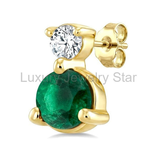 Round Shape Gemstone & Petite Diamond Earrings - image 2