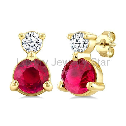 Round Shape Gemstone & Petite Diamond Earrings