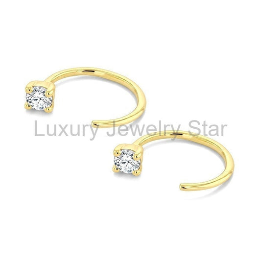 Round shape Petite Diamond Huggie Earrings