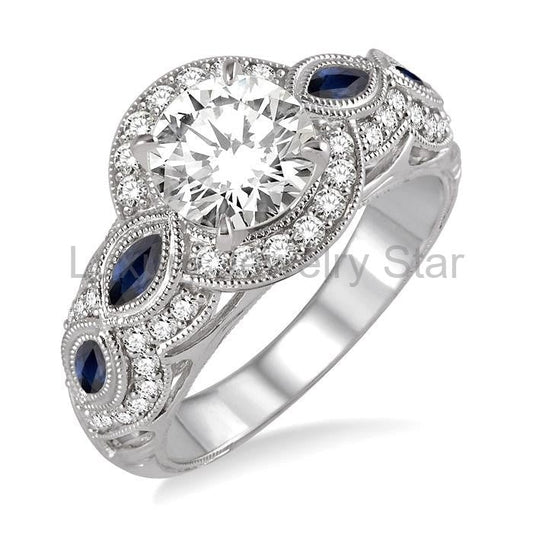 Round Shape Semi-Mount Gemstone & Diamond Engagement Ring