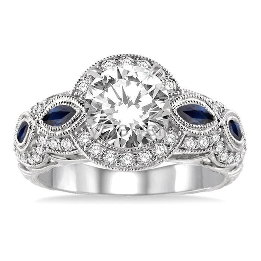 Round Shape Semi-Mount Gemstone & Diamond Engagement Ring - image 2