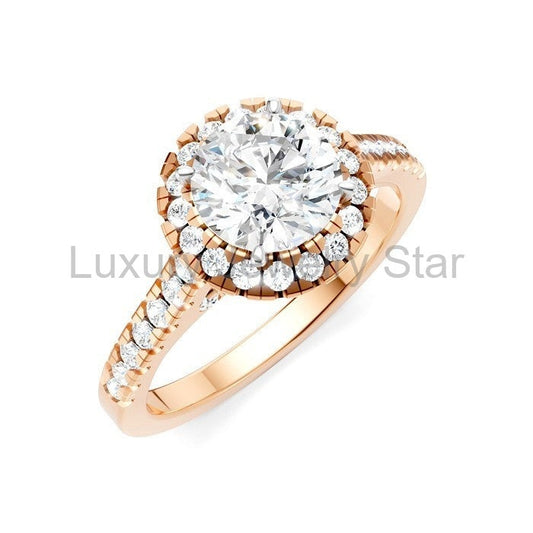 Round Shape Semi-Mount Halo Diamond Engagement Ring