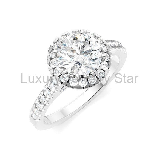 Round Shape Semi-Mount Halo Diamond Engagement Ring