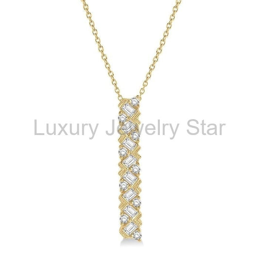 Scatter Zig-Zag Vertical Bar Baguette Diamond Fashion Pendant
