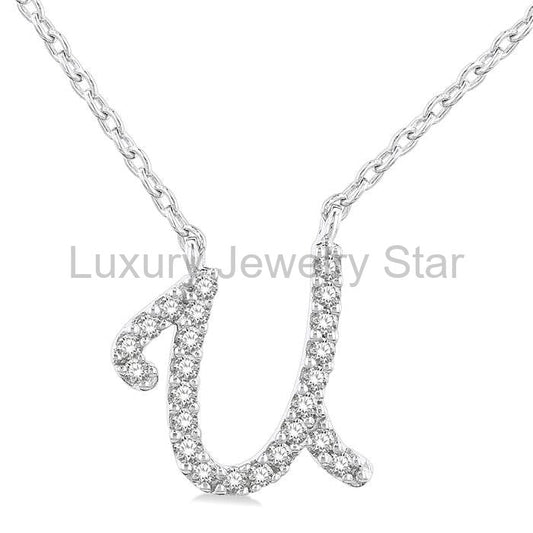 Script 'U' Initial Diamond Pendant