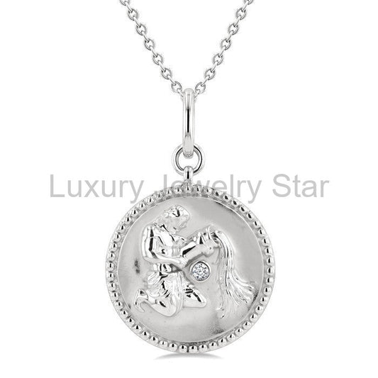 Silver Aquarius Zodiac Medallion Pendant