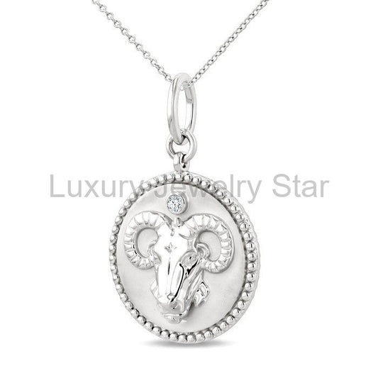 Silver Aries Zodiac Medallion Pendant